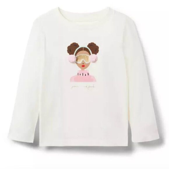 Janie and Jack 100048111 Ski Girl long sleeve tee with pom poms NWT size 3 - Picture 1 of 8
